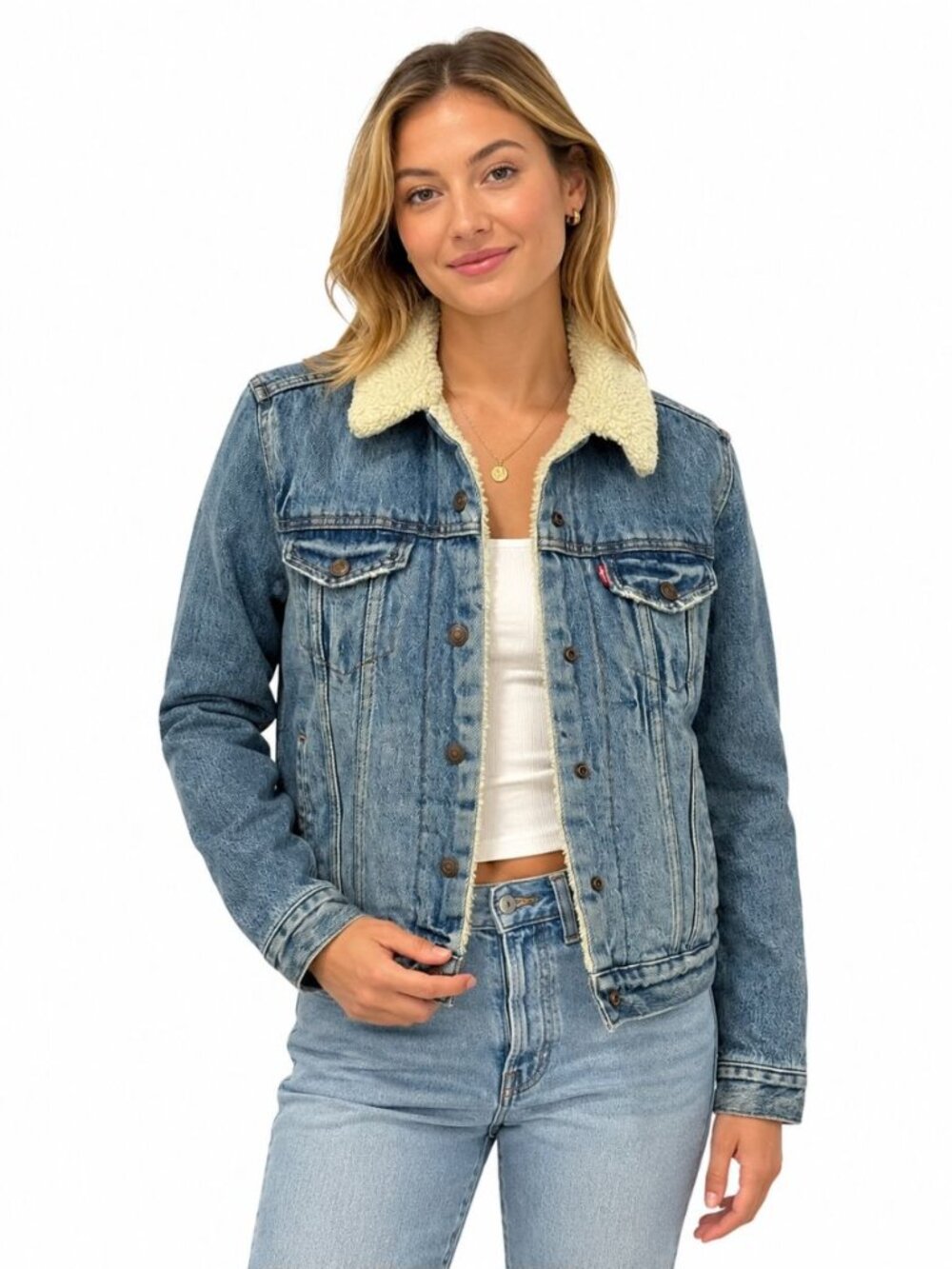 Levi’s Women’s Original Sherpa Trucker Jacket Denim Pockets 100% Cotton Size XS